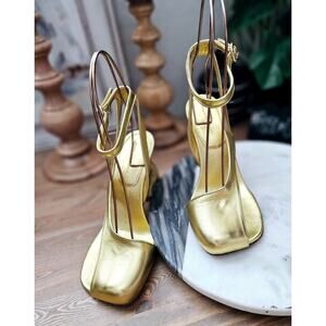 Dries Van Noten Asymmetrical Metallic Ankle-Strap Sandals